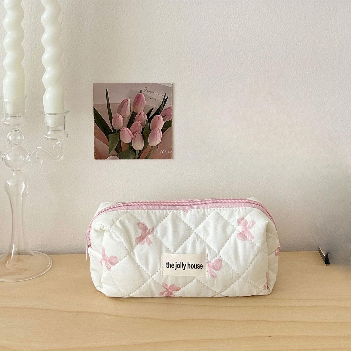 

Косметичка с бантом, женская сумка для хранения средств по уходу за кожей, переносная сумка для ванной small розовый