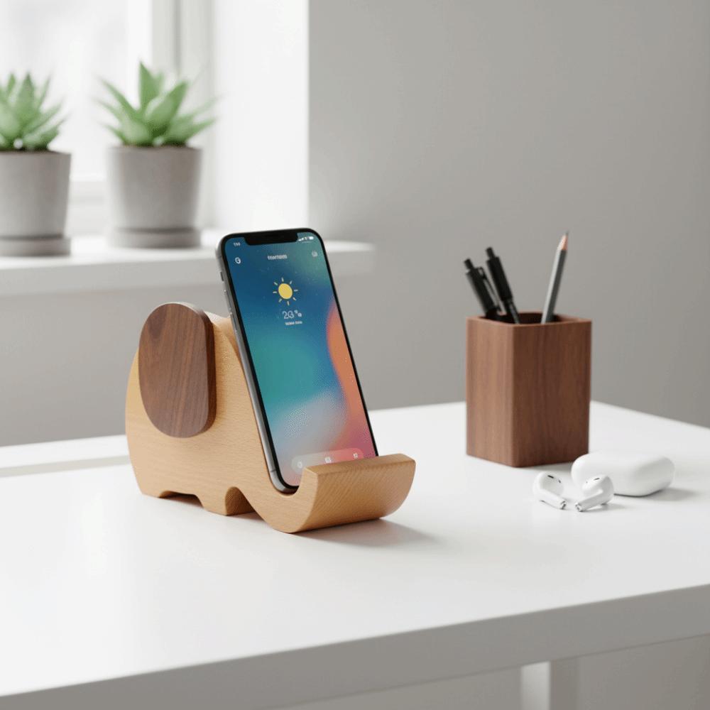 Wooden Craft Wooden Elephant Desk Organizer Creative Design Desktop Storage Box Study