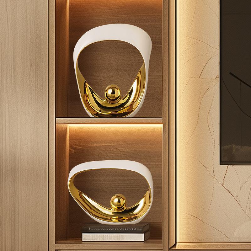 Abstract Ornaments Decorative Figurines Golden Geometric Office Ornaments Sculpture Ceramic Crafts Statues Home Decoration