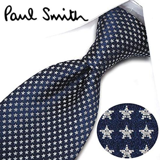 Paul Smith necktie, brand name necktie (8cm wide), star design (navylight gray (PS20)) [Used]
