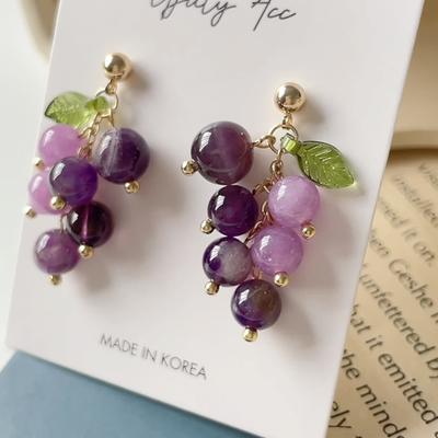 1 Paio Orecchini Pendenti in Lega Design 3D Creativo Divertente Pendente Uva Viola per Ragazze per Festa AVE