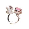 Little Squirrel Pink Diamond Sugar Cube Ring Personalized Haute Couture Design Colorful Treasure Live Birthday Gift