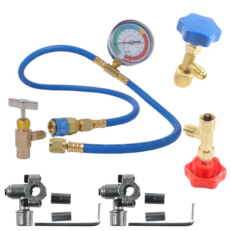 R134A Car AC Air Conditioning Refrigerant Recharge Measuring Hose with Pressure Gauge Pressure Gauge Measuring Kit Reparing Tool