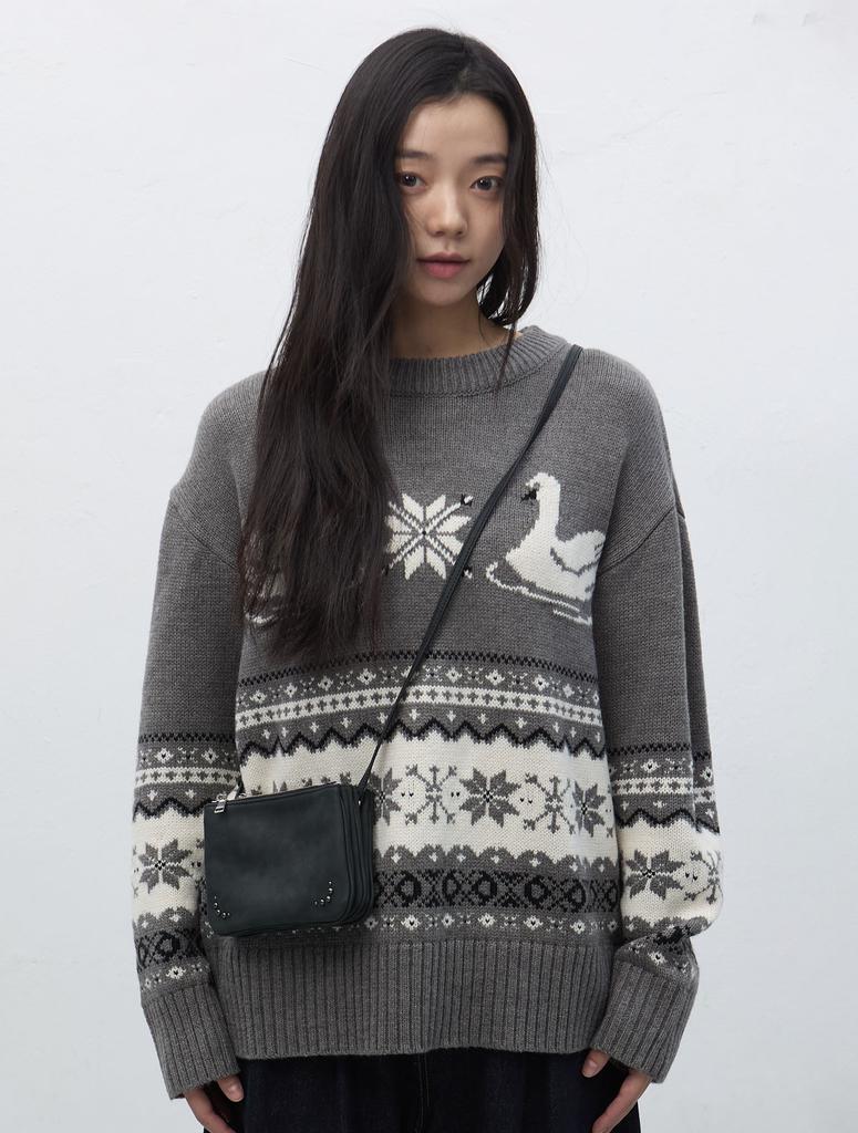 GENERALIDEA Swan Nordic Knit Pullover [Grey] / Wbe4L05552