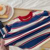 Boys' Long-sleeved T-shirt Loose and Fashionable Autumn Children's Contrast Striped Western Style T-shirt Round Neck Top