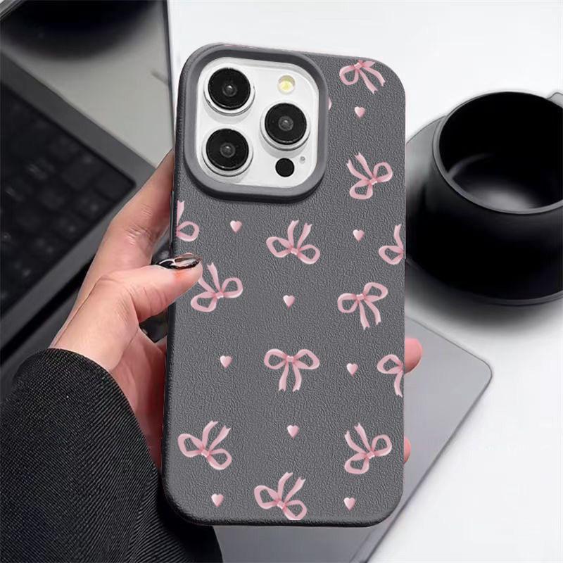 

Модный мягкий матовый чехол с принтом банта для iPhone 16 Pro Max 15 Pro 14 13 12 11, ударопрочный чехол из кожи TPU с текстурой, тонкий чехол для телефона iPhone 16 серый