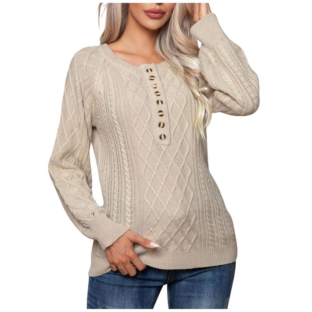 Bluză de tricotat Pulover, la modă pentru femei, cu mâneci lungi, răsucite, cu nasturi