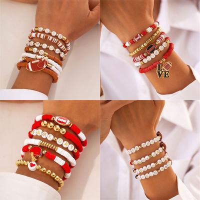Letter Football Charm Bracelet for Women and Men Adjustable Beaded Bangles Stackable Jewelry for Sports Enthusiasts