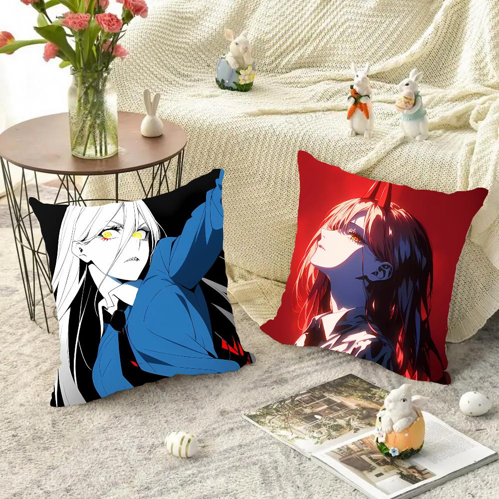 Power Animation Chainsaw Man Pillow Case SquarePillow Bedroom Sofa Leisure Comfort Cushion Car Living Room Home Decoration 40X40