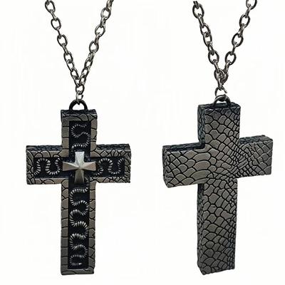 With Secret Compartment Cross Pendant Necklace Openable Stainless Steel Chain Pendant Necklace Vintage 3D Printed Jewelry