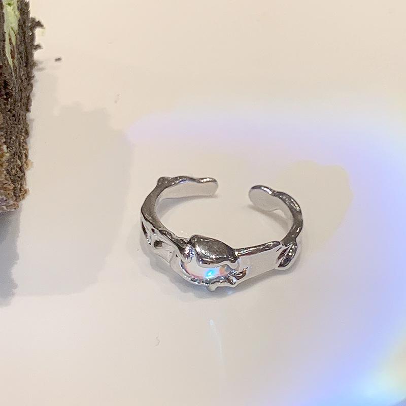 

Открытое кольцо с лавовым лунным камнем и цирконом - Женское высококлассное простое кольцо, кольцо для пары или мизинца Adjustable Open