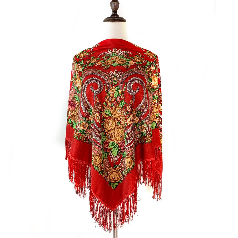 135*135cm Luxury Floral Print Ukrainian Square Scarf