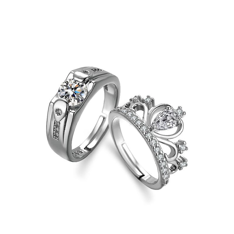 

Trendy 925 Silver Jewelry Rings Crown Shape Zircon Gemstone Open Finger Ring Set for Women Men Lover Wedding Promise Party Gift resizable