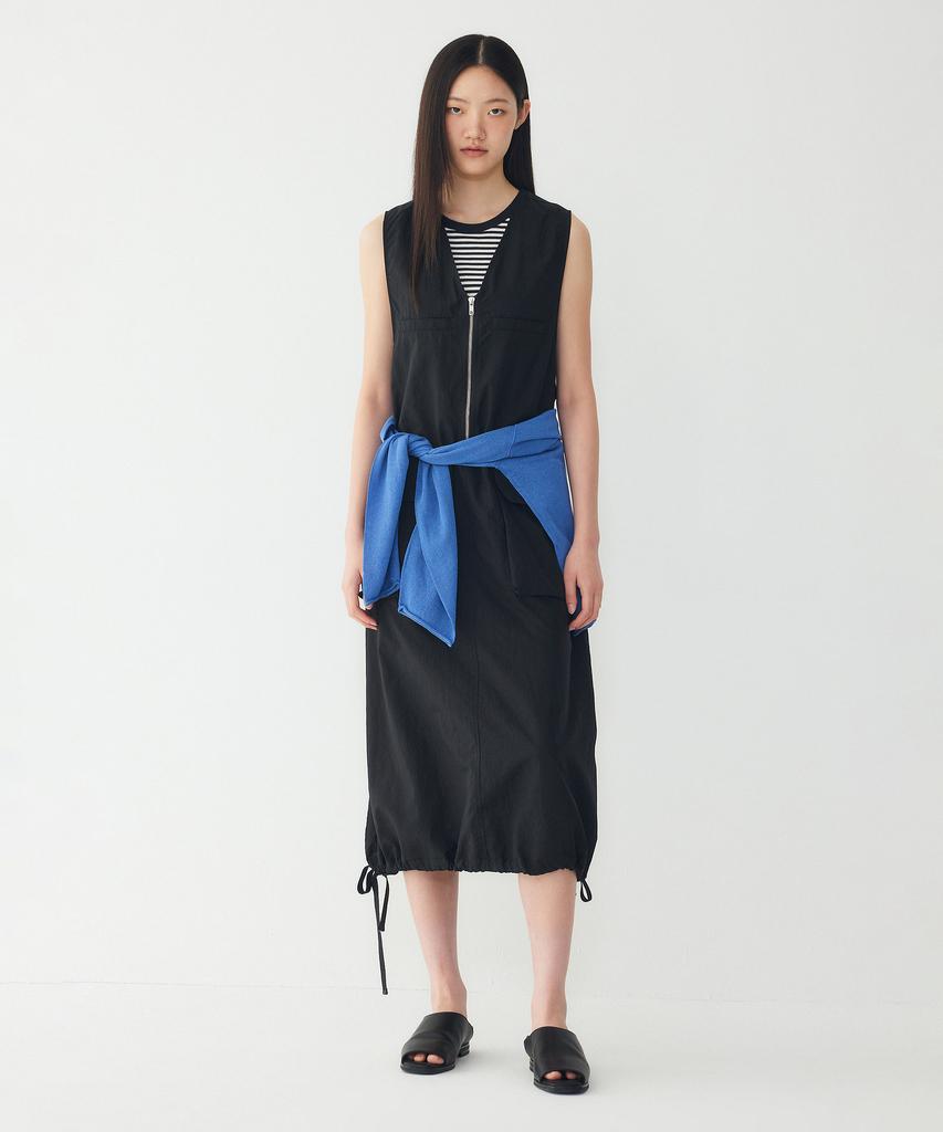 STUDIO TOMBOY Half Zip V-Neck Sleeveless Dress_Black 9176241986