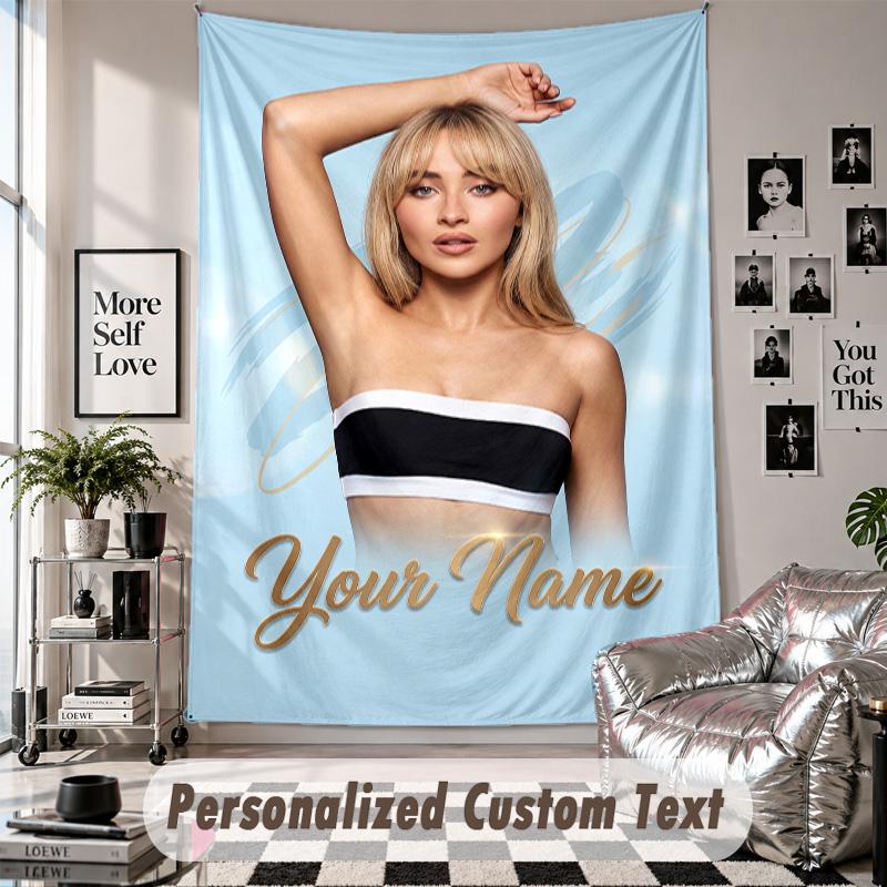 Tapiz para Colgar en la Pared con Nombre y Texto Personalizados, Tapiz Decorativo de Sabrina Carpenter para Dormitorio