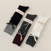 Sweet Ribbon Bow Mid-calf Socks for Women, Color-blocked Black Ear-trimmed Pile Socks