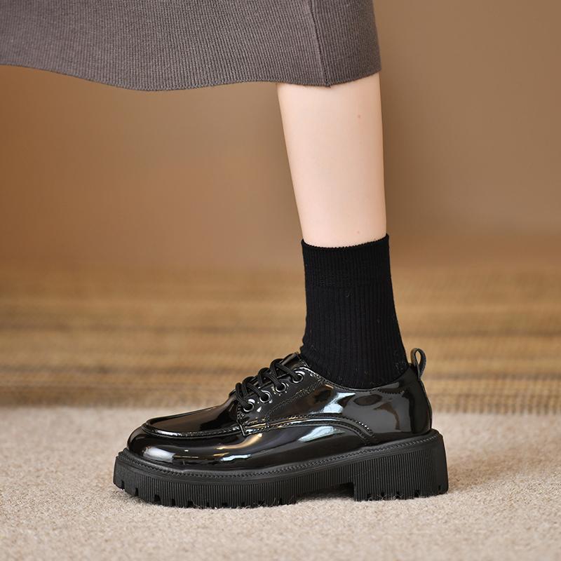 Winter Shoes Women Black Flats Autumn Oxfords All-Match Round Toe Loafers With Fur British Style Clogs Platform Casual Female Sn