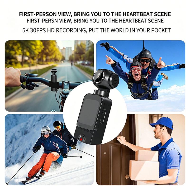 5K UHD Pocket Action Camera with 270° Rotatable Lens EIS Anti-Shake WiFi Vlog Camera for Outdoor Sports Travel