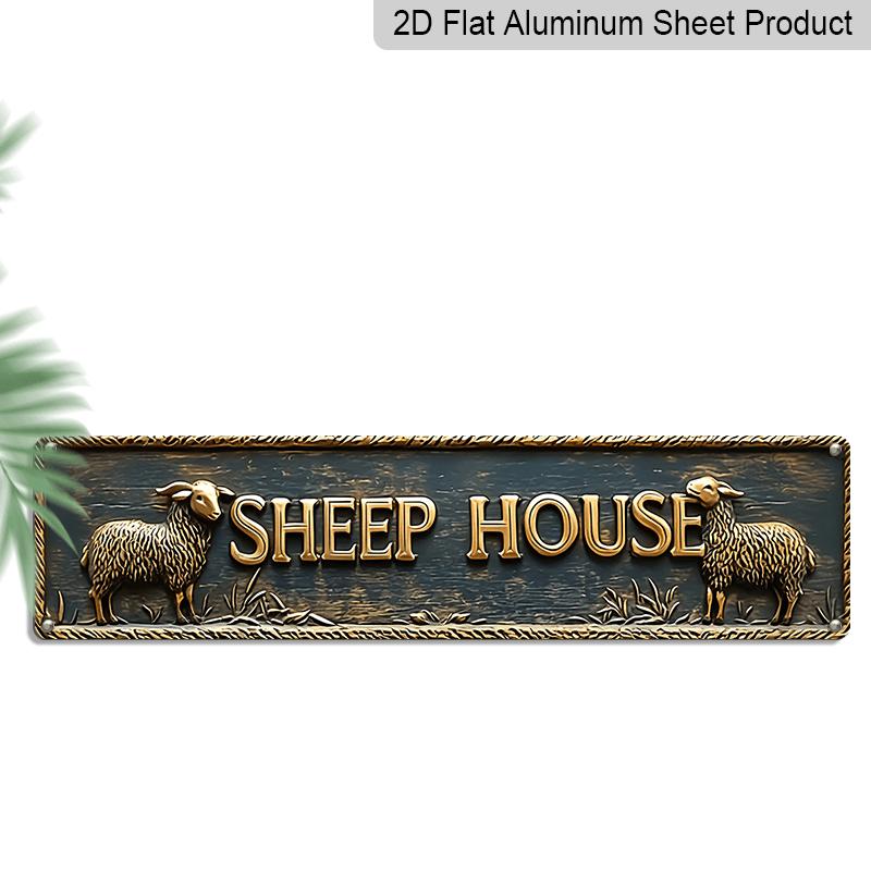 

2D Flat Decorative Signs and Plaques, One Vintage SHEEP HOUSE Metal Sign Made of Aluminum, Measuring 15.7X3.9 Inches, Pre-Drilled for Easy Hanging 40cm x 10cm