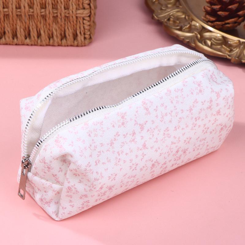 1Pcs Large Capacity Pencil Pouch Pink Small Floral Pencil Case Handheld Pen Bag Cosmetic Portable Gift For Office School Teen