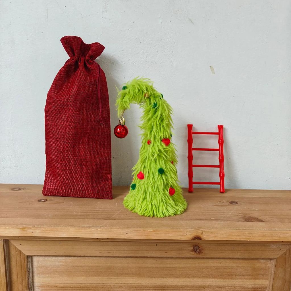 Bendable Plush Christmas Tree Holiday Desktop Ornament with Mini Ladder for Party Decorations