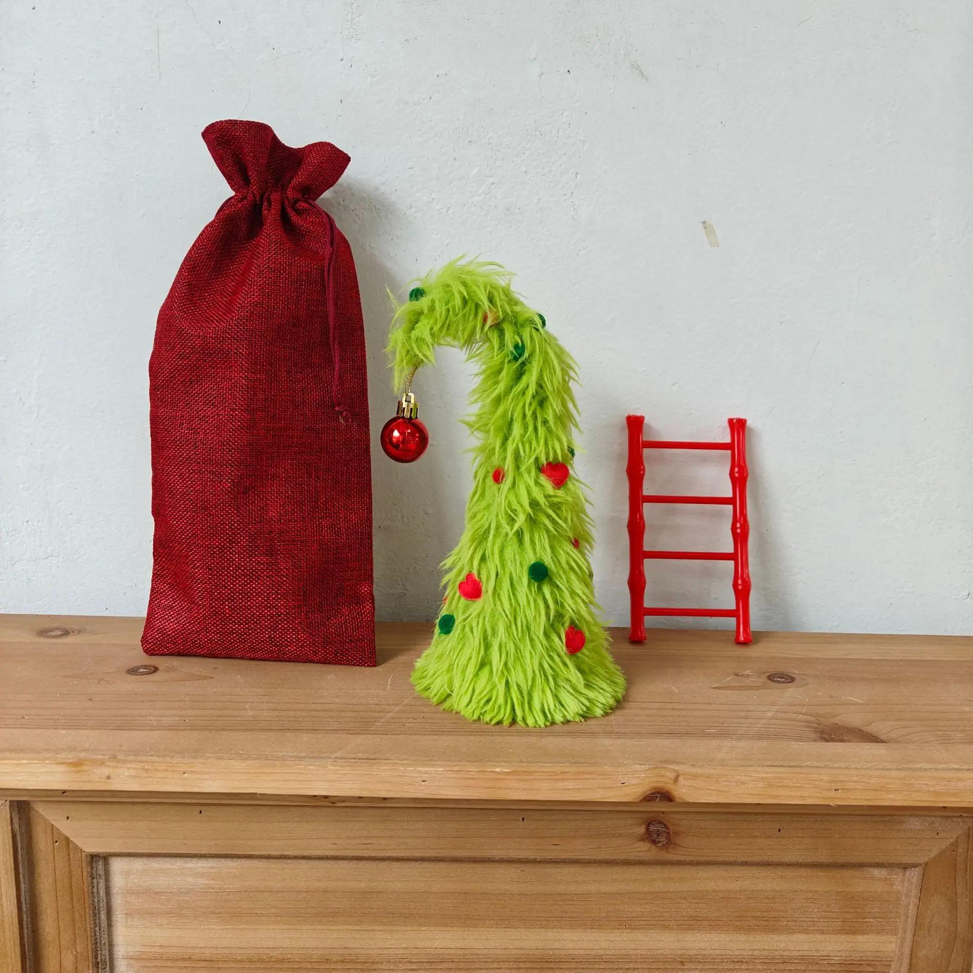 

Bendable Plush Christmas Tree Holiday Desktop Ornament with Mini Ladder for Party Decorations