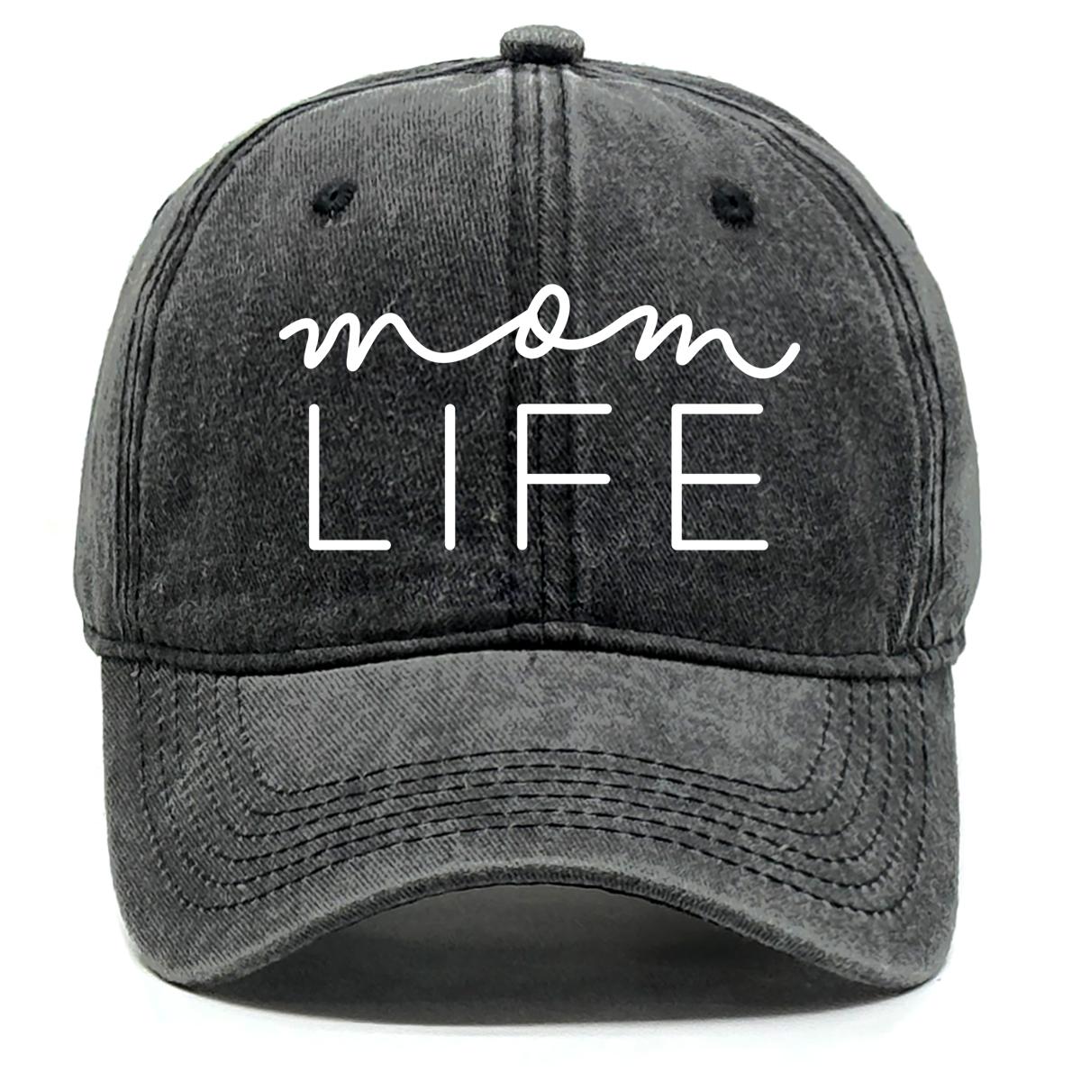 

MOM LIFE Print Adjustable Baseball Cap, White Text Dad Hat Cotton Solid Headwear Slouchy Snapback Sun Hat as the picture чёрный