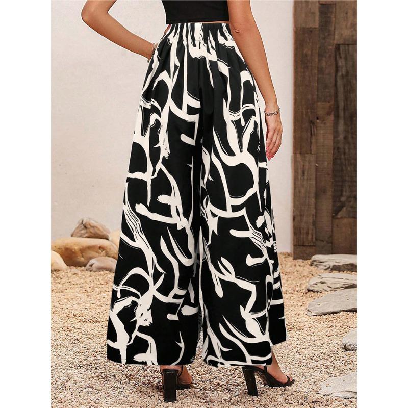 European and American summer chiffon leaf casual pants temperament high waist wide leg pants women, now