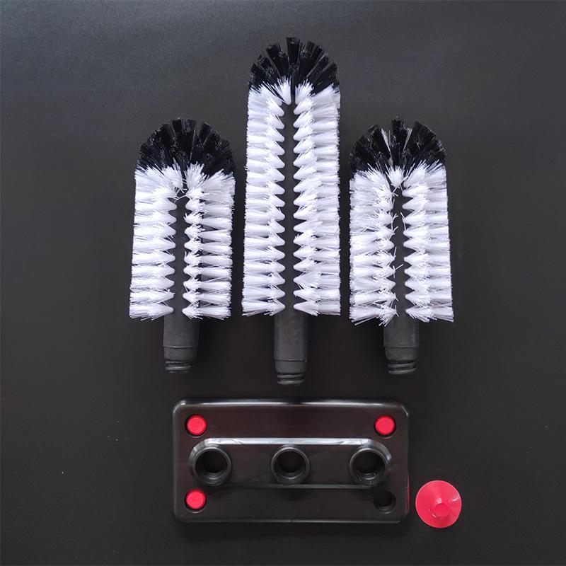 Water Bottle Cleaning Brush Glass Cup Washer With Suction Base 3 Head Bristle Brush For Beer Cup