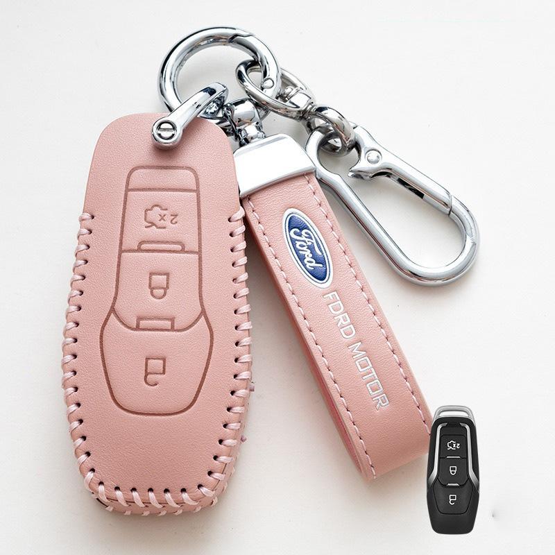 Leather For Ford Fusion Explorer Edge Mustang Mondeo Kuka Car Smart Remote Key Case Cover Fob Protector Shell Holder Accessories QM9