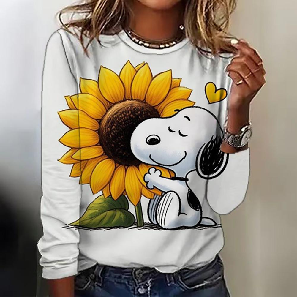 Fashion Women's T shirt Snoopy printed Daily Sweatshirt Casual Long Sleeve Crew Neck Spring Fall sportswear