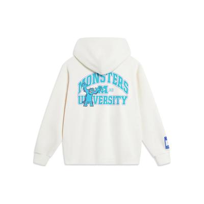 Li-Ning Disney Collaboration Series Monsters University Letter Cartoon Print Fleece Warm Loose Pullover Hoodie Unisex Hoodies Off-White AWDT815-2
