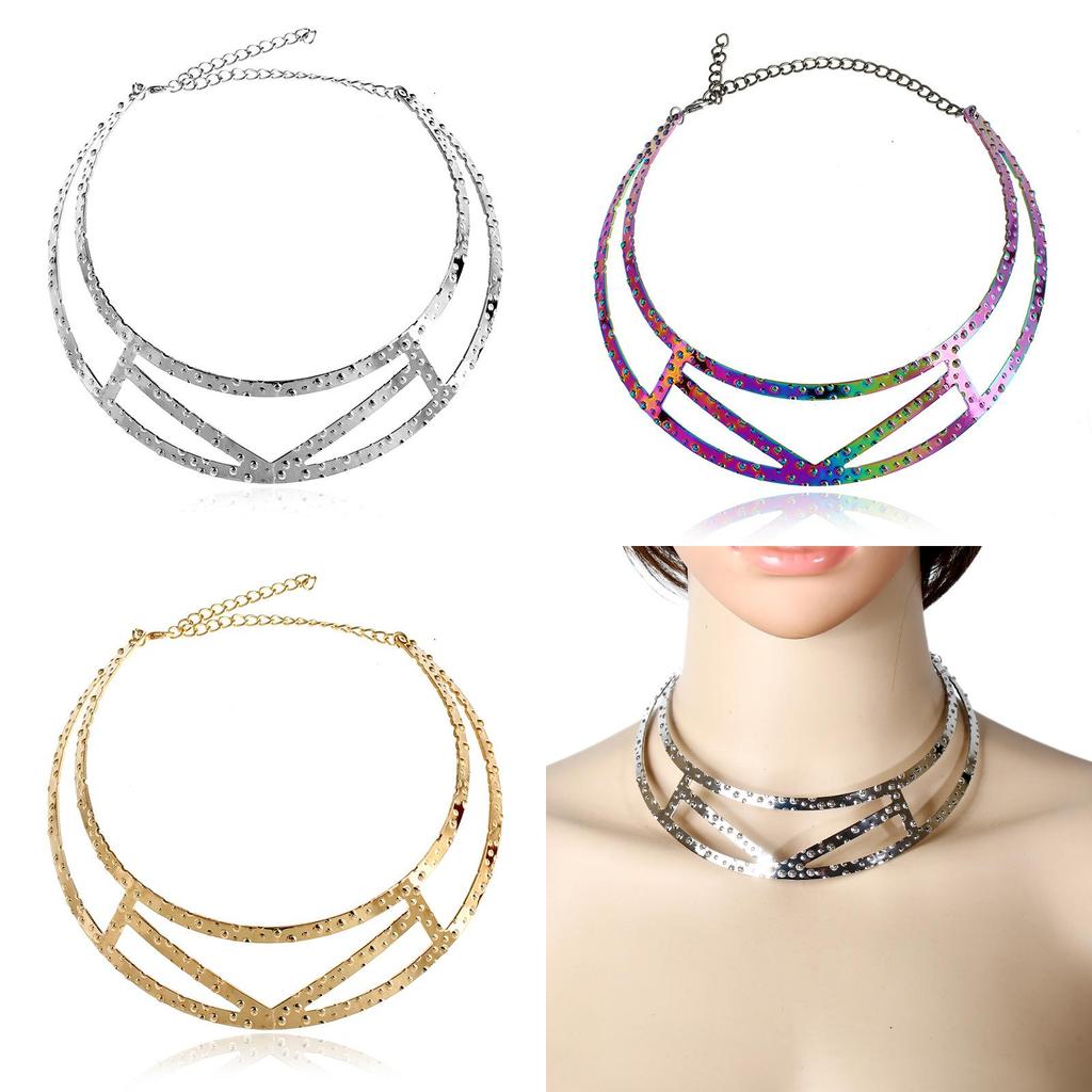 Geometric Metal Choker Necklace With Electroplated Surface Fashion Accessories