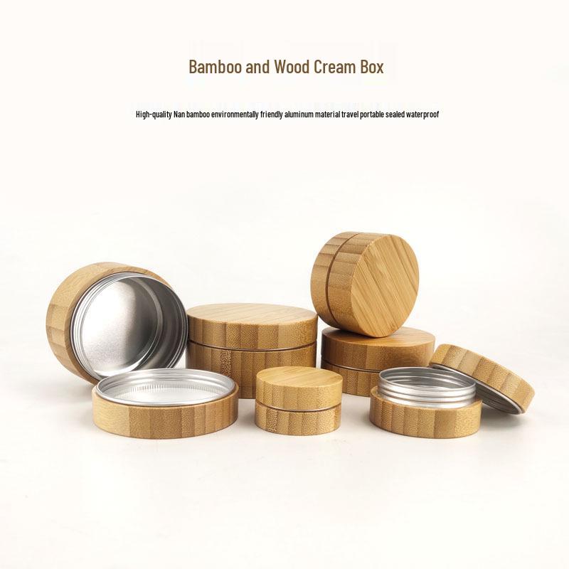 Bamboo & Wood Lip Balm Tin with Bamboo Pattern, Small Round DIY Cream Box, Creative Packaging.