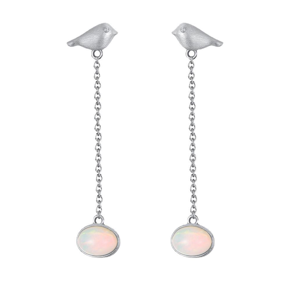 S925 Sterling Silver Earrings Natural Opal Gold Bird Hammer Earrings