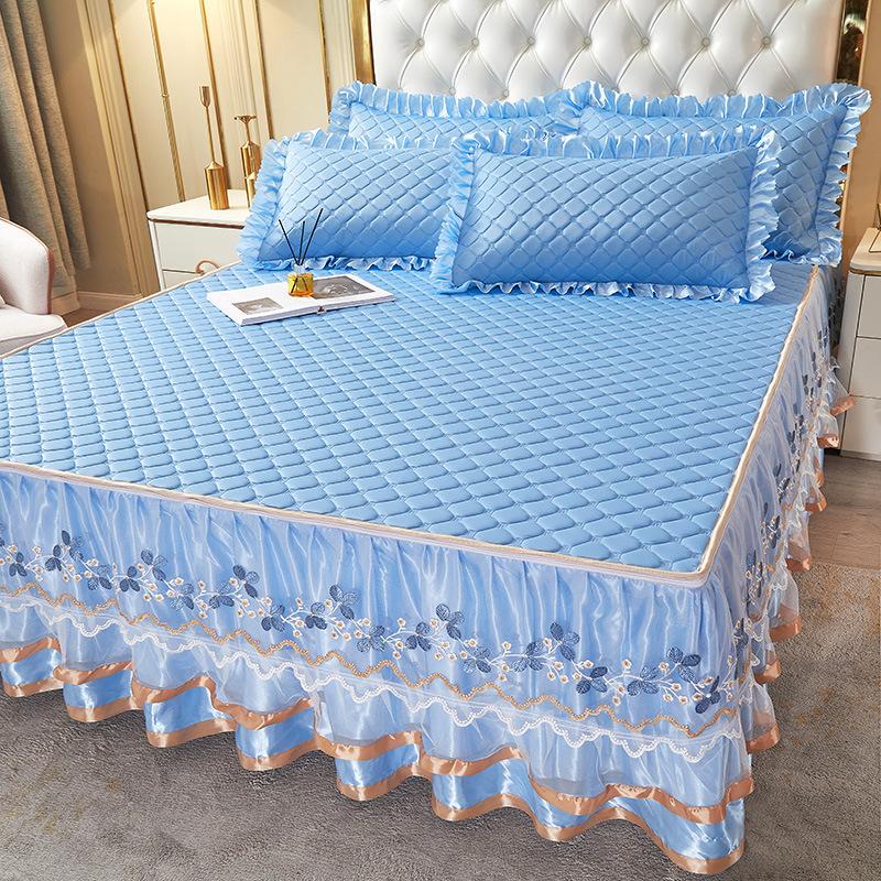 

Латексный комплект из трех предметов: летний коврик для сна, кружевная юбка для кровати, съемное покрывало, летний тканевый охлаждающий матрас, постельные принадлежности 180*200cm 3pcs