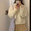 Autumn Winter Long Sleeved Half Zipper Pullover Sweater Turtleneck Fashion Elegant Office Sweet Lapel Loose Tops Casual Knitted Korean Simple Clothing