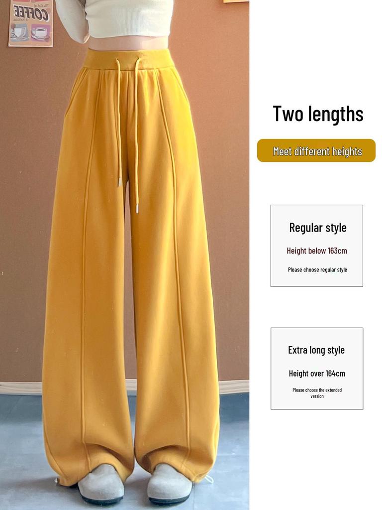 Women's Yellow Velvet Wide-Leg High-Waist Banana Pants - Autumn/Winter