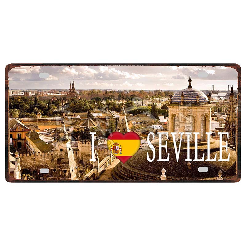 Spain Seville Barcelona Travel Souvenir LIsence Metal Signs Plaque Decorative Wall Art Shop Club Bar Home Decor 30X15CM DC-1054A