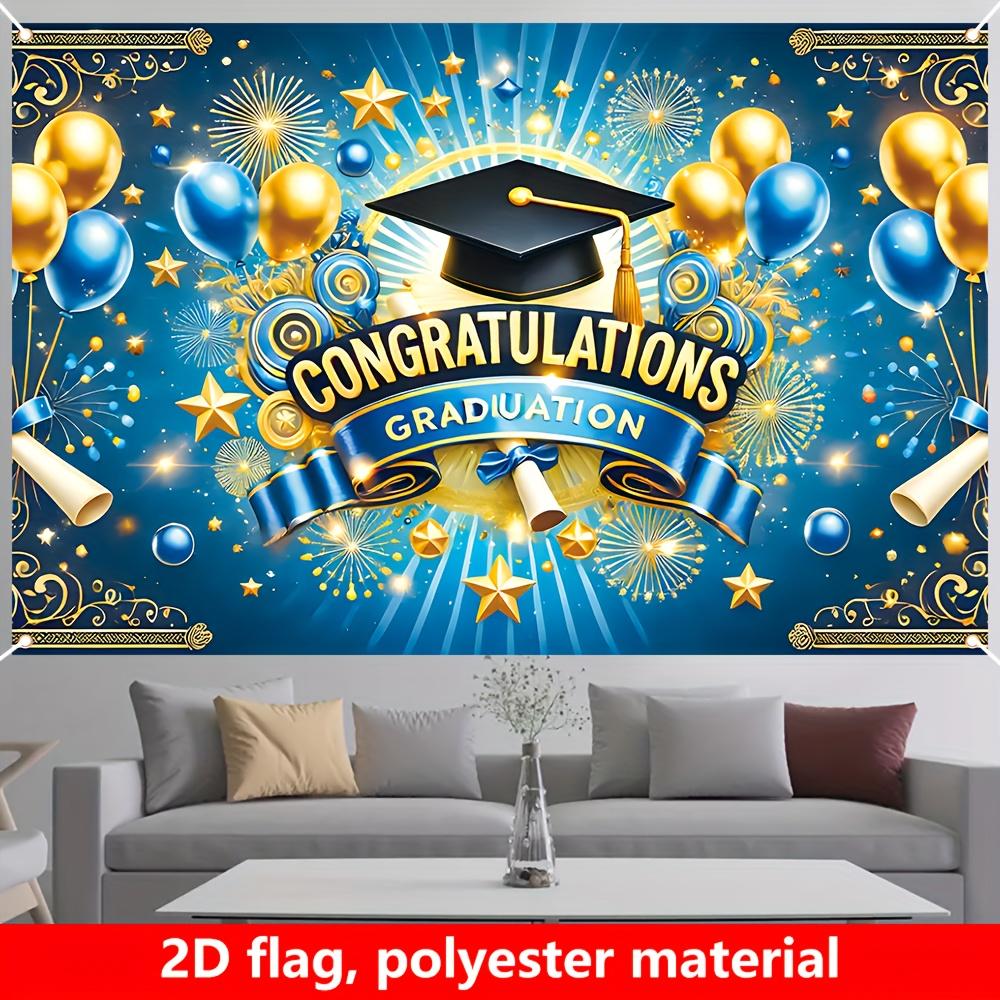 A banner for the graduation season party  featuring a graduation theme and celebrating graduation. Polyester