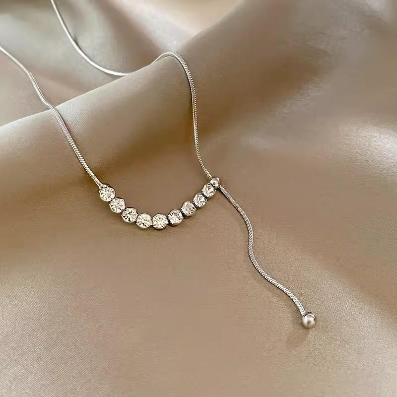 Silver zircon necklace light luxury niche pendant accessories hip hop fashion sweater chain