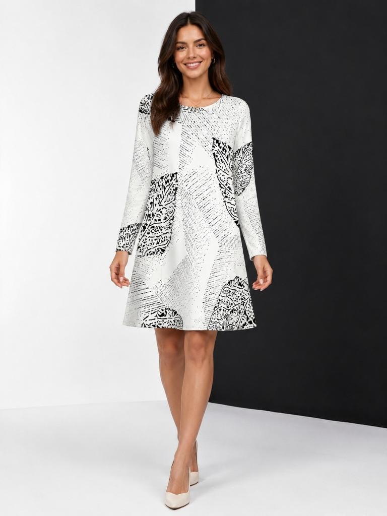 Autumn and winter long-sleeve dress, women's fashion 3D printed dress, casual loose party dress