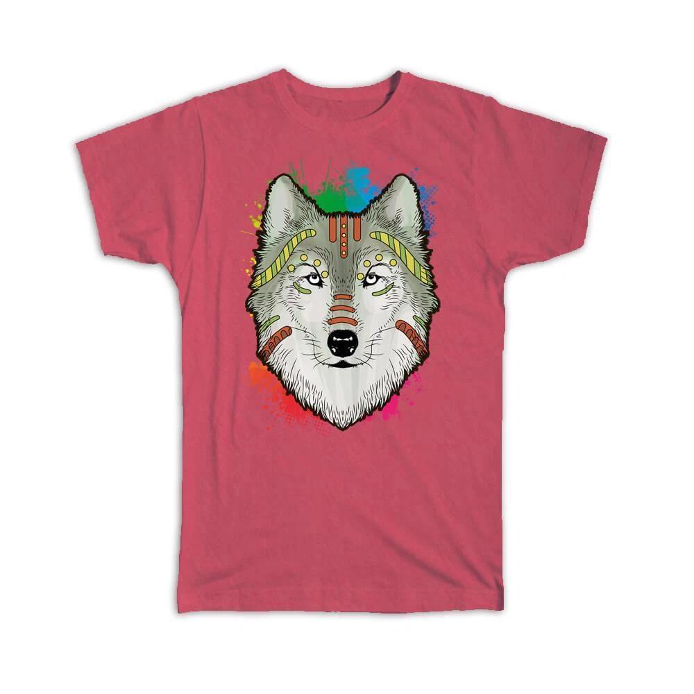 Gift T-Shirt : Wolf Colorful Tribal Wild Animals Wildlife Fauna Safari Species L