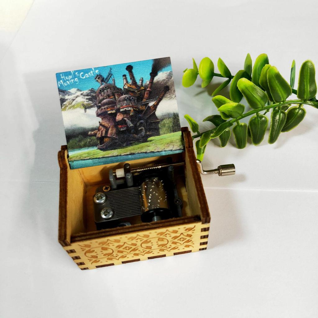 Hochwertige Handkurbel-Holzspieluhr - Thema Schloss im Himmel Kreatives Geschenk