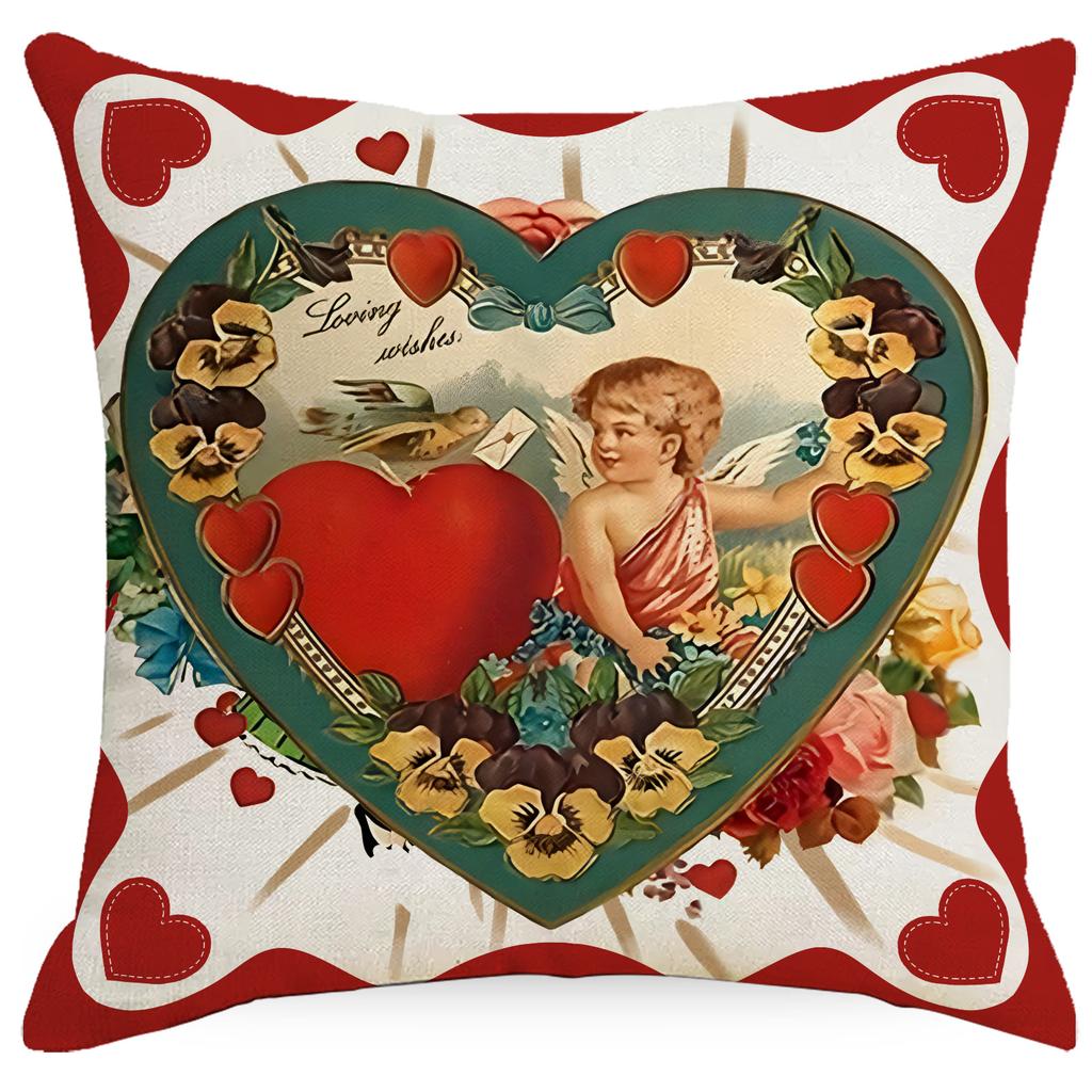 Poduszka na Walentynki Czerwona Poduszka z Nadrukiem Miłości Lniana Poduszka Poduszka Domowa Poszewka na Poduszkę Poszewka na Poduszkę Poszewka na Poduszkę