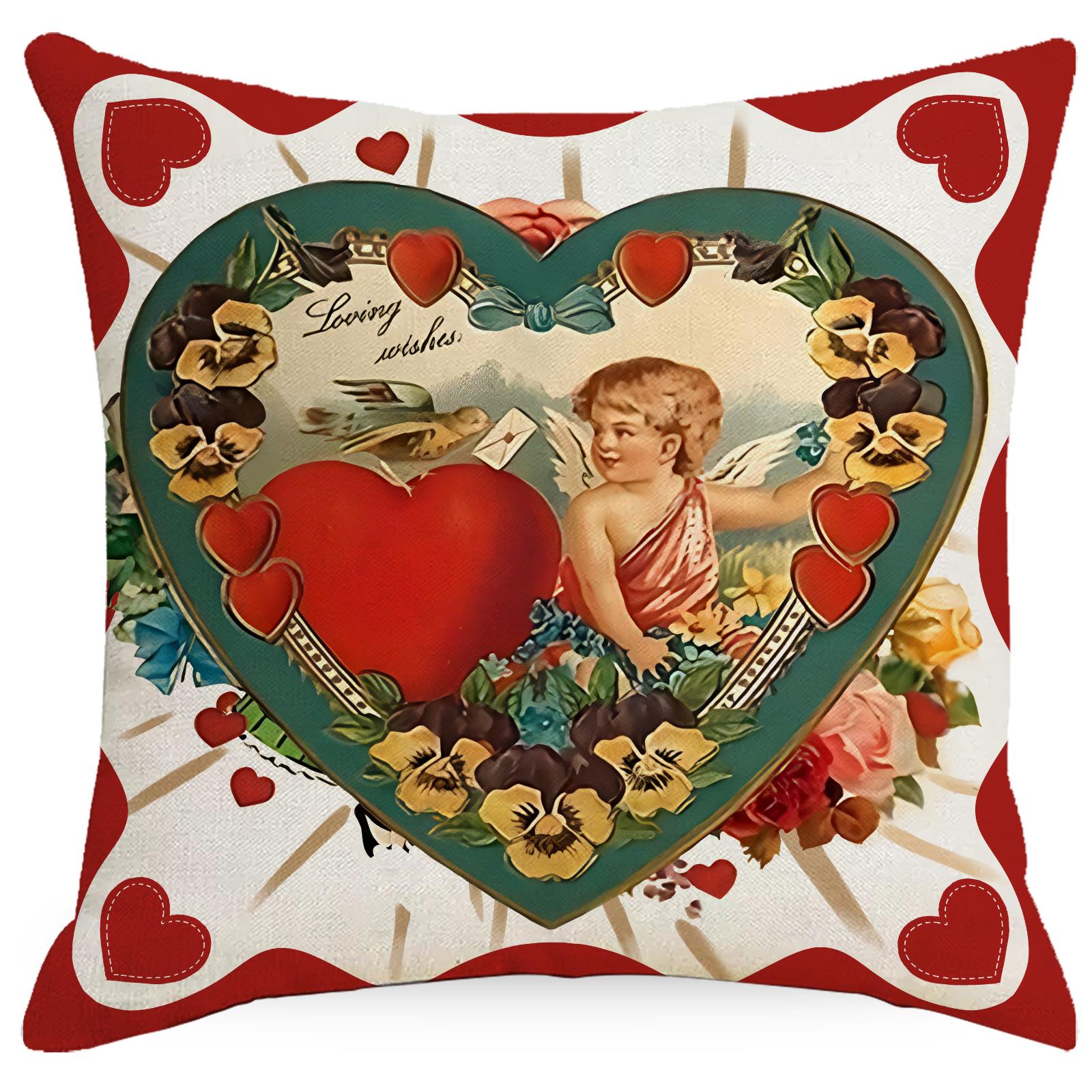 

Подушка на День святого Валентина Красная подушка с принтом Любовь Льняная подушка Домашняя подушка Наволочка Наволочка Наволочка 45 * 45Cm