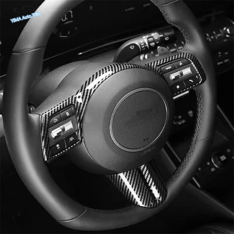 LHD Car Steering Wheel Frame Decoration Cover Trim For Hyundai Tucson NX4 2025 & KONA 2025 ABS Carbon Fiber Interior Accessories