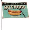 2D Flat, 1pc Multi-size 2D Flat Hot Dog Banner Banner In Turquoise and Vintage Food Design, Containing Hot Dogs and Mustard. This Ornament Is Suitable