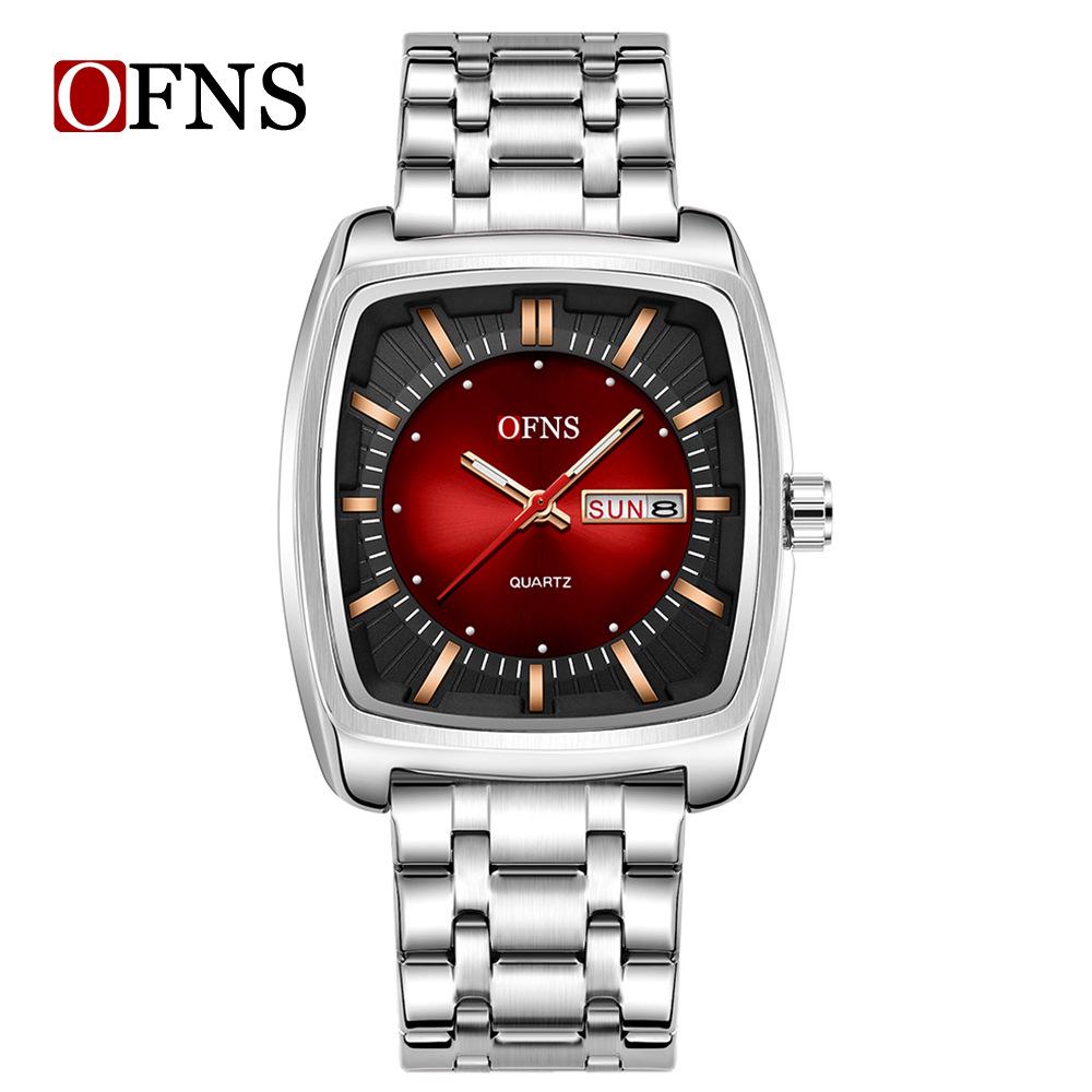 OFNS Men's Trendy Quartz Wristwatch: Steel Band, 3D Scale, Business Casual, Waterproof, Luminous.