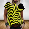 Women's summer striped themed T-shirt, women's 3D printed round neck T-shirt, rainbow 3D casual T-shirt